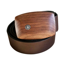 Laden Sie das Bild in den Galerie-Viewer, Gürtel Nuss-Holzschnalle | Leder schmal