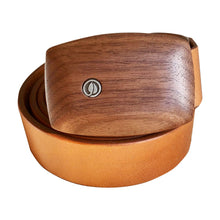 Laden Sie das Bild in den Galerie-Viewer, Gürtel Nuss-Holzschnalle | Leder schmal